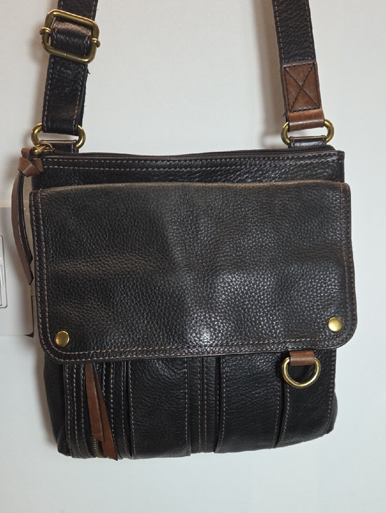 Fossil Handbags - Fossil Black and Brown Leather Crossbody Bag